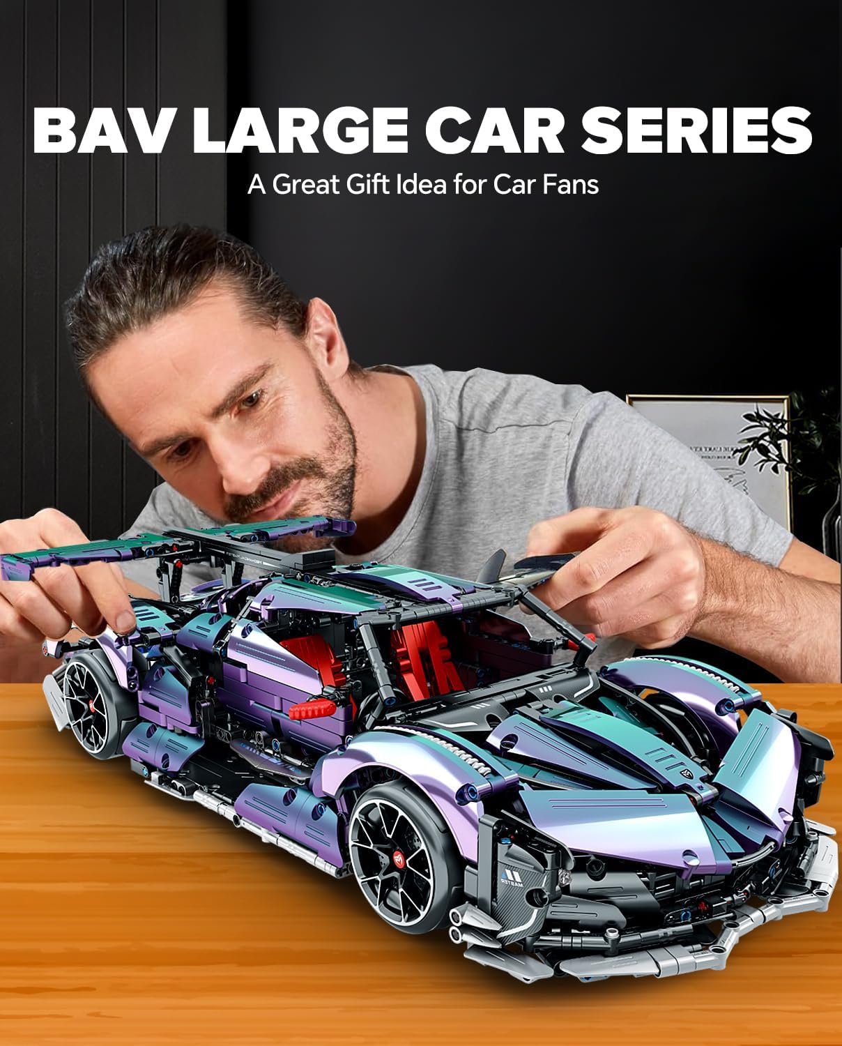 Super Electroplated Sports Car Building Kit, Adult Collectible Model and Racing Engineering Toy Set, 1:10 Scale Electric Drifting Remote Control Sports Car, Suitable for Adults Men Teenagers-uFunSpace