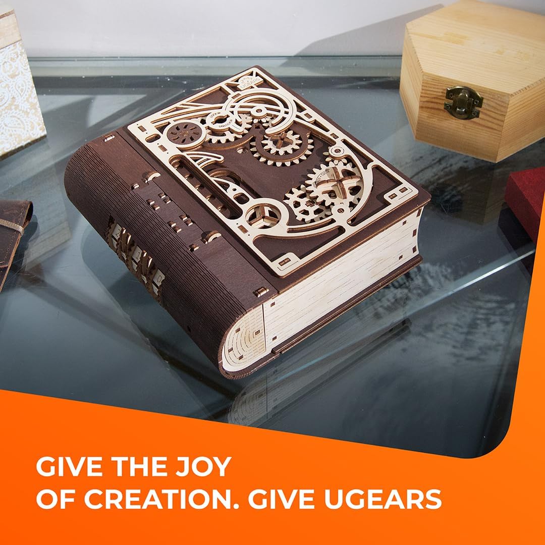 Book of Secrets 3D Puzzle Box - 3D Wooden Puzzles for Adults, Fun DIY Kits for Adults - Steampunk Combination-Lock Treasure Box Adult Puzzles Unique Gift for Hobby Enthusiasts - 263 Pcs-uFunSpace