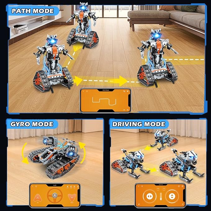 5-in-1 Building Toys with LED Light, APP & Remote Controll Building Block Set, 604 PCS RC Tech Rechargeable Tank Robot Sleigh Tracked Racer Toy, Gift for Kids Boys Girls Ages 6 7 8 9 10 11 12+-uFunSpace
