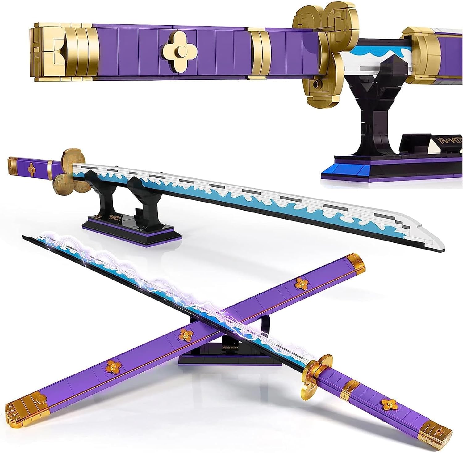 Anime Role Play Sword Building Blocks Set, 936 Pieces Purple Enma Zoro Sword 38.8 Inch with Scabbard and Stand, Suitable for Adults and Kids 8+ (Roronoa Zoro Yamato Sword)