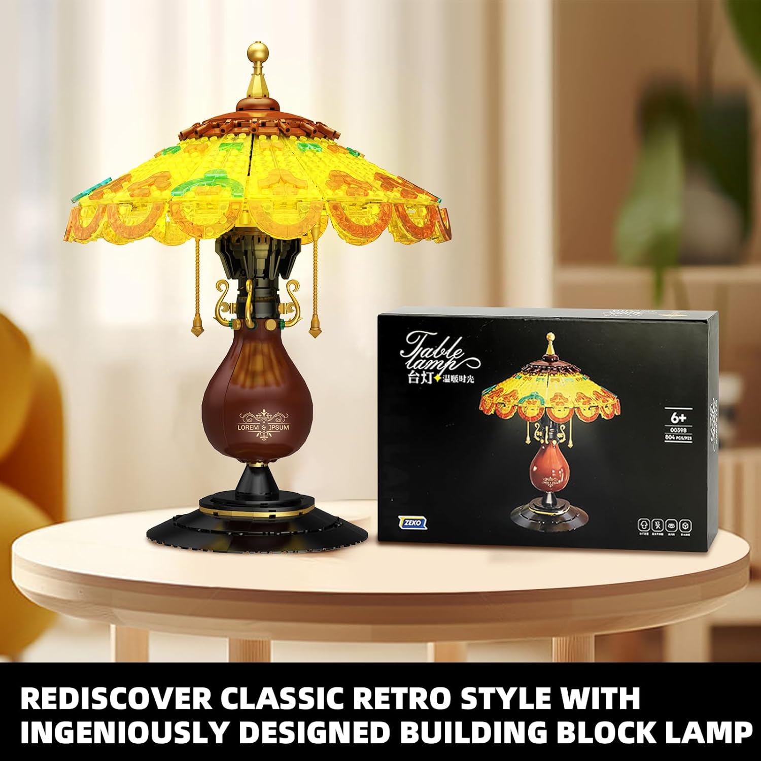 Retro-Style Table Lamp Toy Building Set, Home Décor Accessory for Adults, Cute Building Blocks Set for Couples, Mother's Day Decoration - 804 Pieces (Mini Building Blocks)-uFunSpace