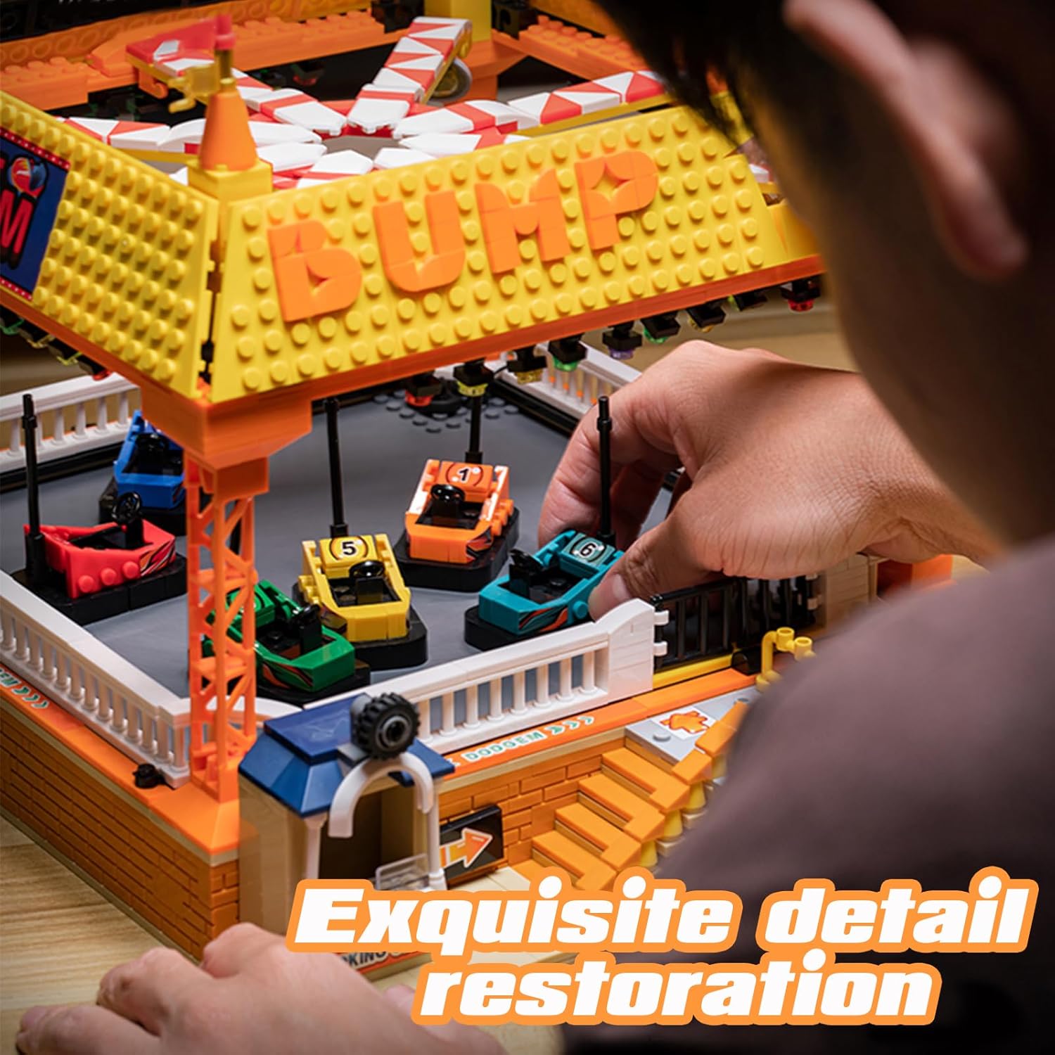 Bumper Cars Building Blocks Set. Large Amusement Park Model Kit for Teen Boys Son, Girls, Nephews, Block Lovers. Kids Puzzles with Motors, Christmas Children's Day Birthday Gifts-1840 PCS-uFunSpace