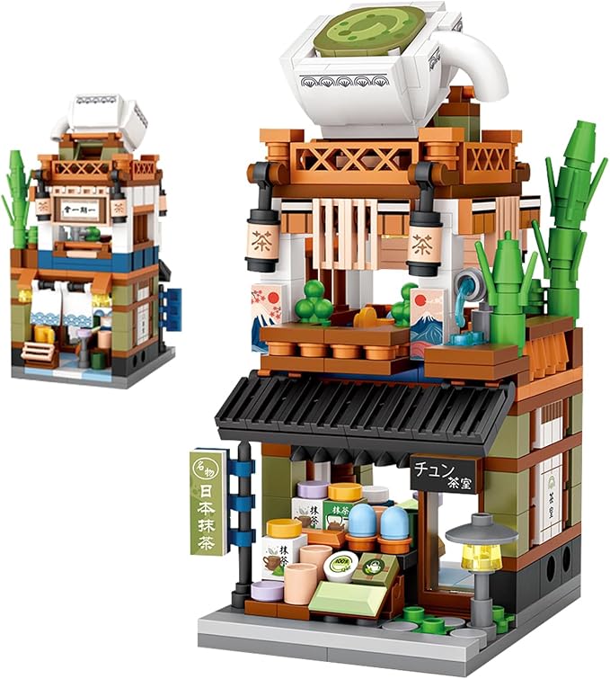 Japanese Street View Shop Building Blocks House Toy, 4 Models Mini DIY Building Blocks Model MOC Construction Toy, Gift for 6-12 Years Old Kid Girls and Boys-uFunSpace