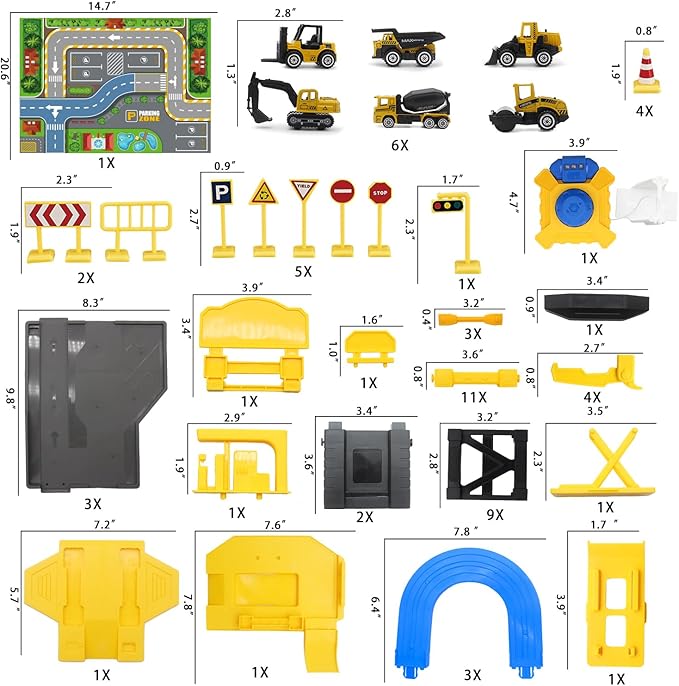 Parking Garage Toy Playset, Race Car Ramp Track Toys Sets Garage Playset with 6 Little Alloy Construction Cars Adventure Track-uFunSpace