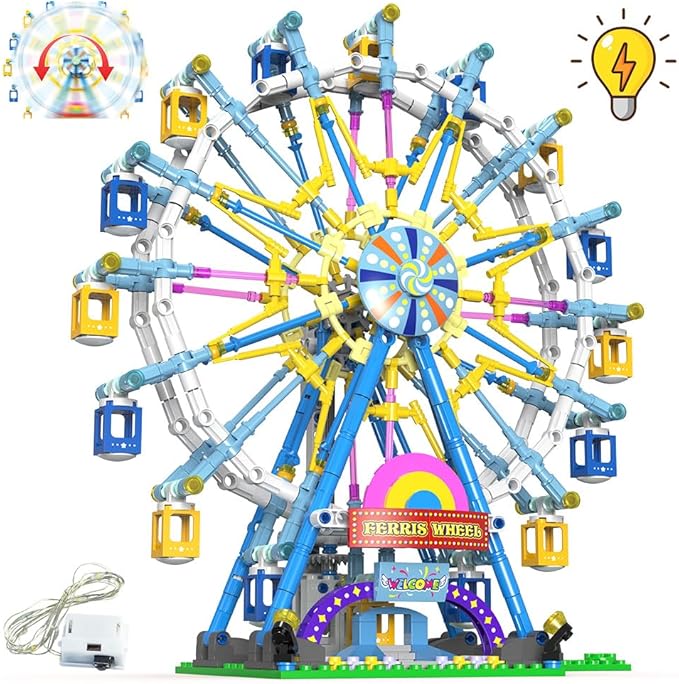 Upgrade Rotating Ferris Wheel Building Blocks Set Toys for Kids with Light Carnival Amusement Park Construction Kits Birthday Halloween for Boys Girls（813pcs）-uFunSpace