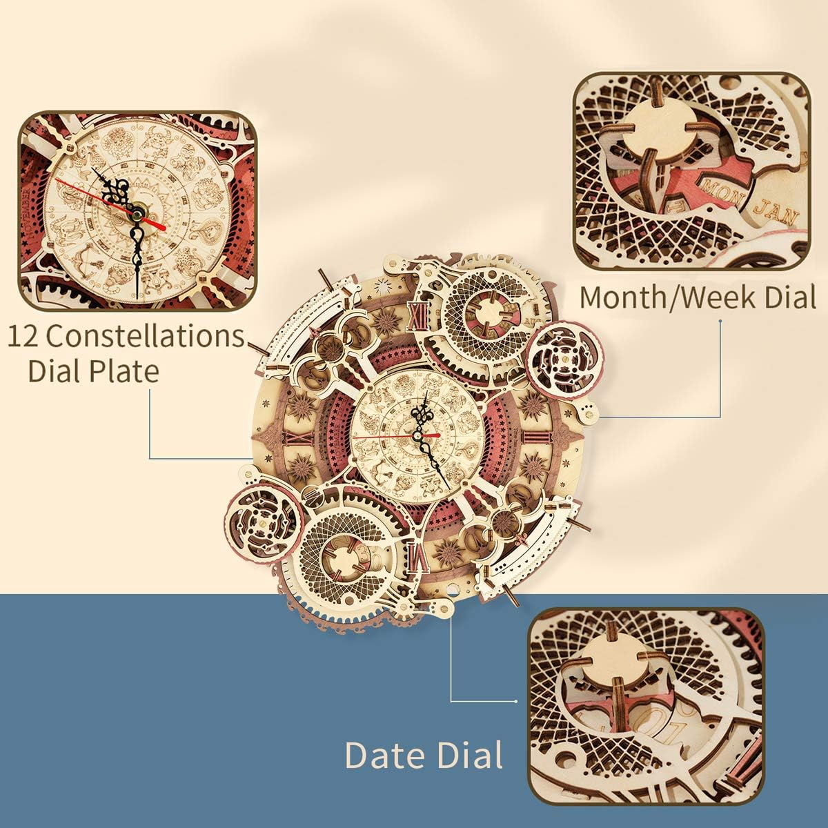 3D Wooden Puzzle Clock Model 12"– DIY 168 PCS Mechanical Model Kit Toys Home Decor Elegant Gifts for Teens/Adults-uFunSpace