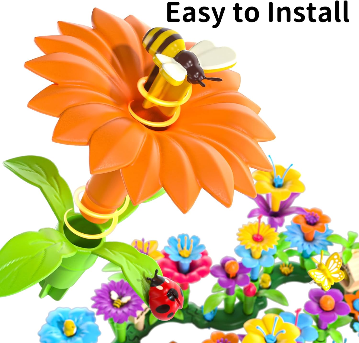 224 Pieces Girls Toys Garden Building Toys, Educational STEM Toys and Preschool Garden Playset for Toddlers 3 4 5 6 7 Years Old Children Boys Girls, Flower Stacking Toys for 3-6 Years Old-uFunSpace