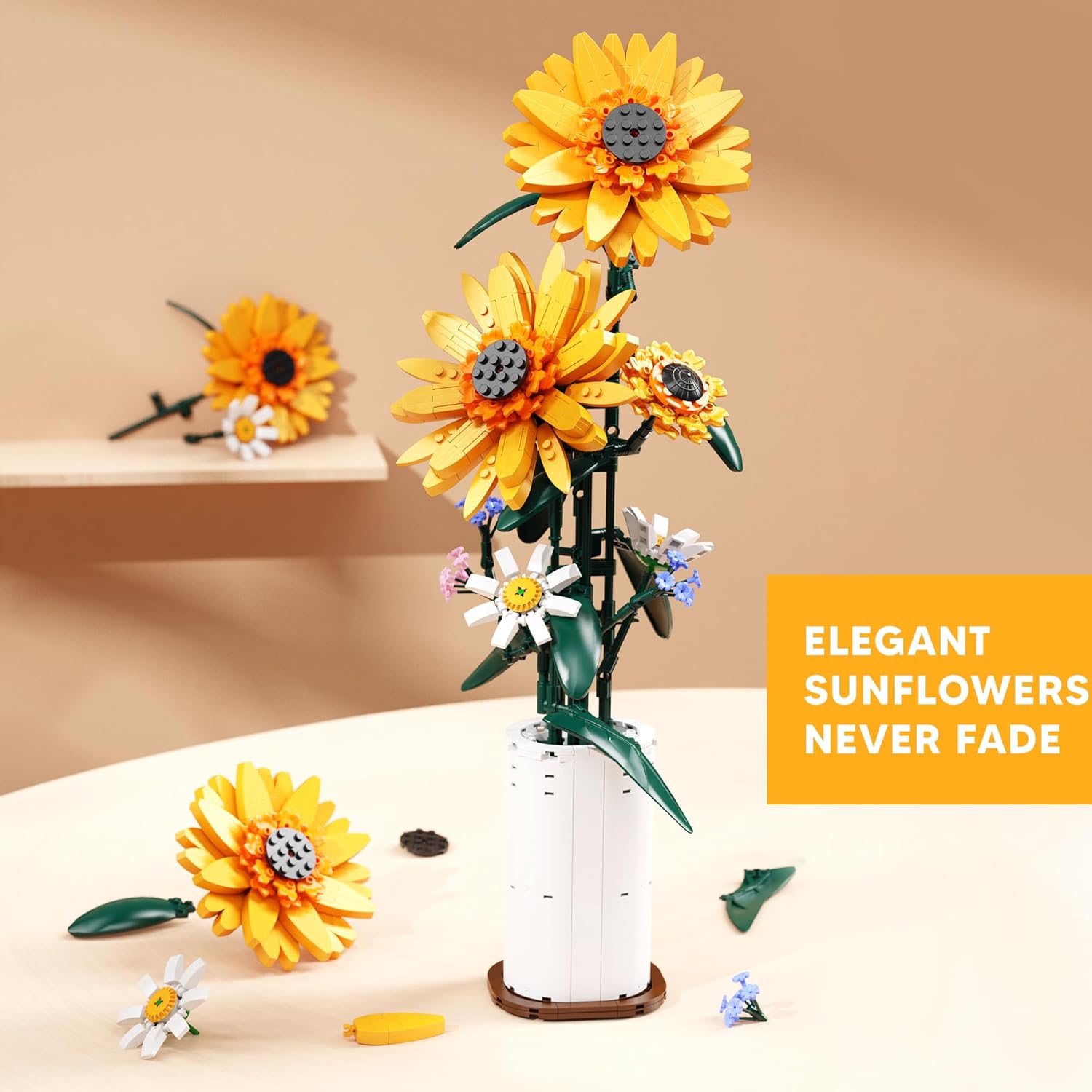 Sunflower Building Blocks Sets Flower Bouquet with Vase for Adults Teens, Flower Garden Building Toys for Girls Boys Home Decor - 821Pcs-uFunSpace