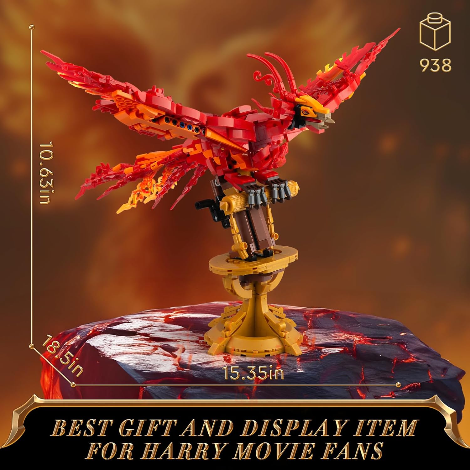 Phoenix Building Set, Bird Animals Set Wings Adjustable Building Kit, Collectible Magic HP Model Toys Gifts for Adults Kids Fans 12+ (938 PCS)-uFunSpace