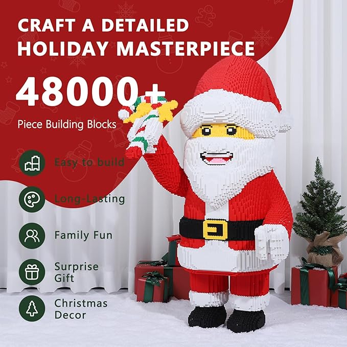 Christmas Santa Claus Building Set - 48740 Pieces Challenging Micro Stacking Brick Toy for Adults, Unique DIY and Creative Festive Home Decoration-uFunSpace