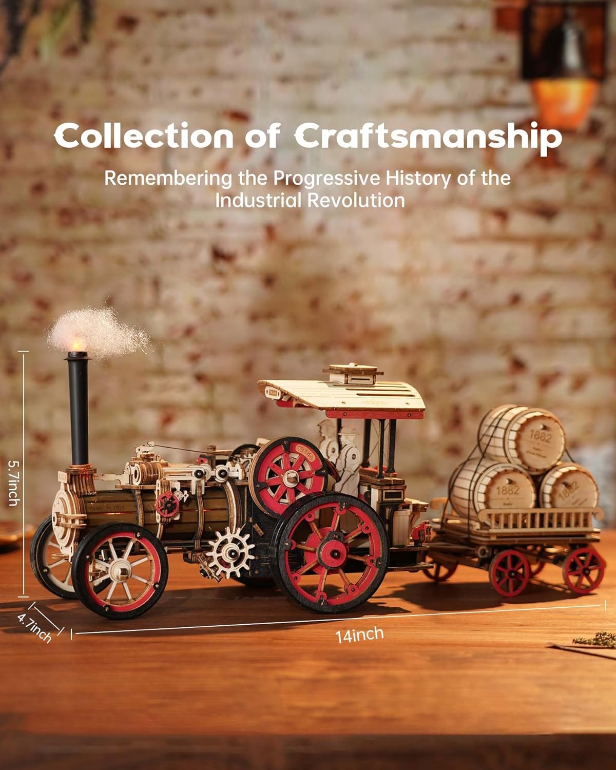 3D Puzzle for Adults 469pcs Electric Vintage Car Steam Engine Model Kits, Mechanical Wooden Assembly Puzzles Vehicle DIY Hobbies for Men Women-uFunSpace