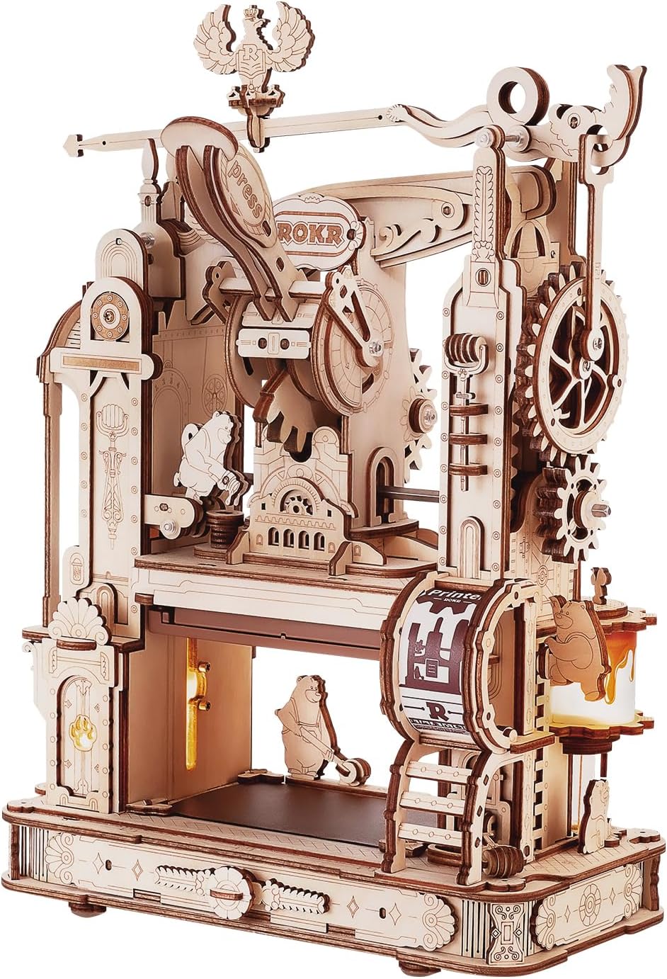 3D Puzzle for Adults, Classic Printing Press Wooden Puzzles Model Building Kits, DIY Wood Crafts Cool Toys Birthday, Collage Aesthetic, STEM Art Hobbies for Men Women (LK602)-uFunSpace
