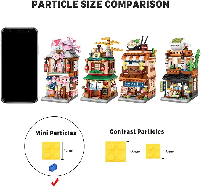 Japanese Street View Shop Building Blocks House Toy, 4 Models Mini DIY Building Blocks Model MOC Construction Toy, Gift for 6-12 Years Old Kid Girls and Boys-uFunSpace