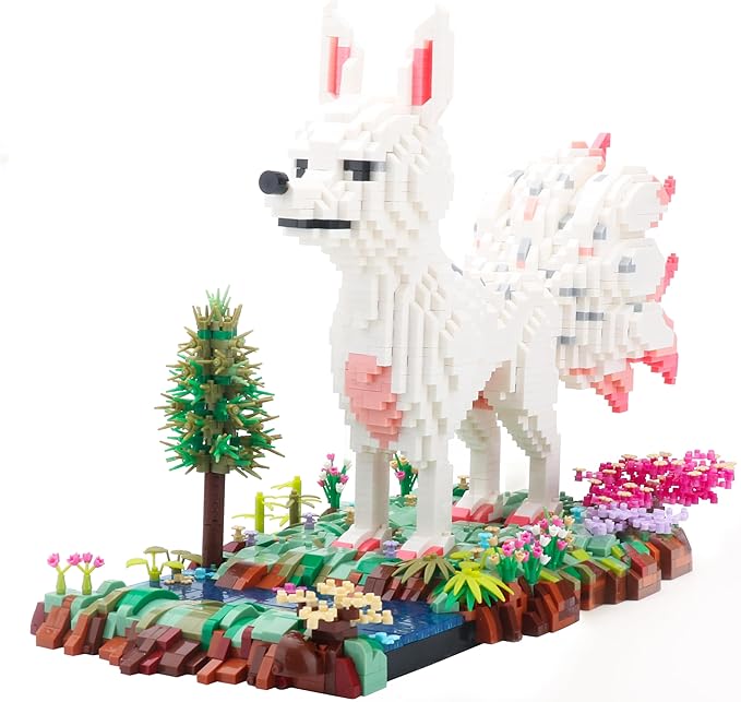 Forest Animal Micro Building Blocks Set - Nine Tailed Fox Stand in Lawns - Flowers and Trees, 4160 PCS Collectible Building Toy Gift for Adults and Kids Ages of 14+-uFunSpace