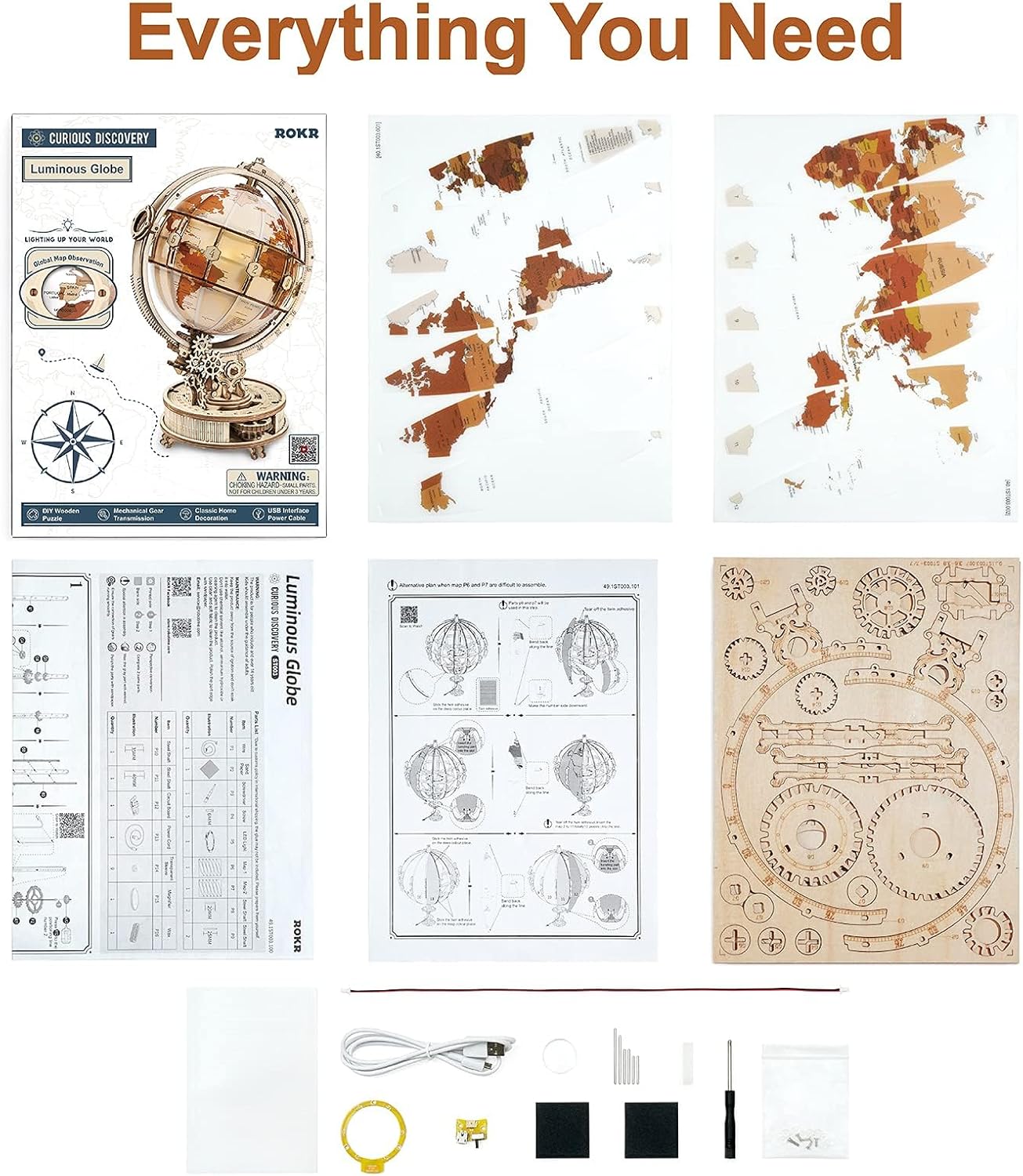 3D Wooden Puzzles for Adults-LED Illuminated Wooden Globe Puzzle-Model Building Kits-Room Decor for Teen Girls Boys Women Men-uFunSpace