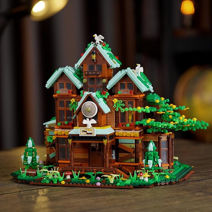 Time House Cabin Building Set with LED Light, 2198 PCS Wood Cabin Mini Ideas Creative Architecture Building Block, Birthday Gift for Adults Ages 8-12+ Years（Not Compatible with Lego Set ）-uFunSpace