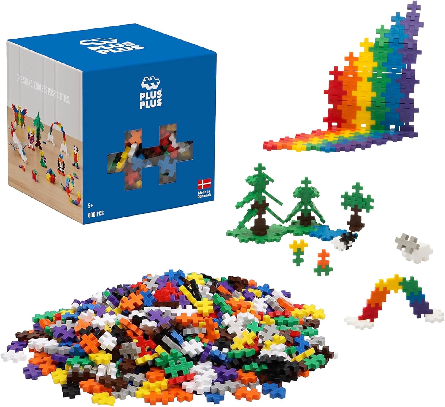 Open Play Set - 600 Piece - Basic Color Mix, Construction Building Stem Toy, Interlocking Mini Puzzle Blocks for Kids-uFunSpace