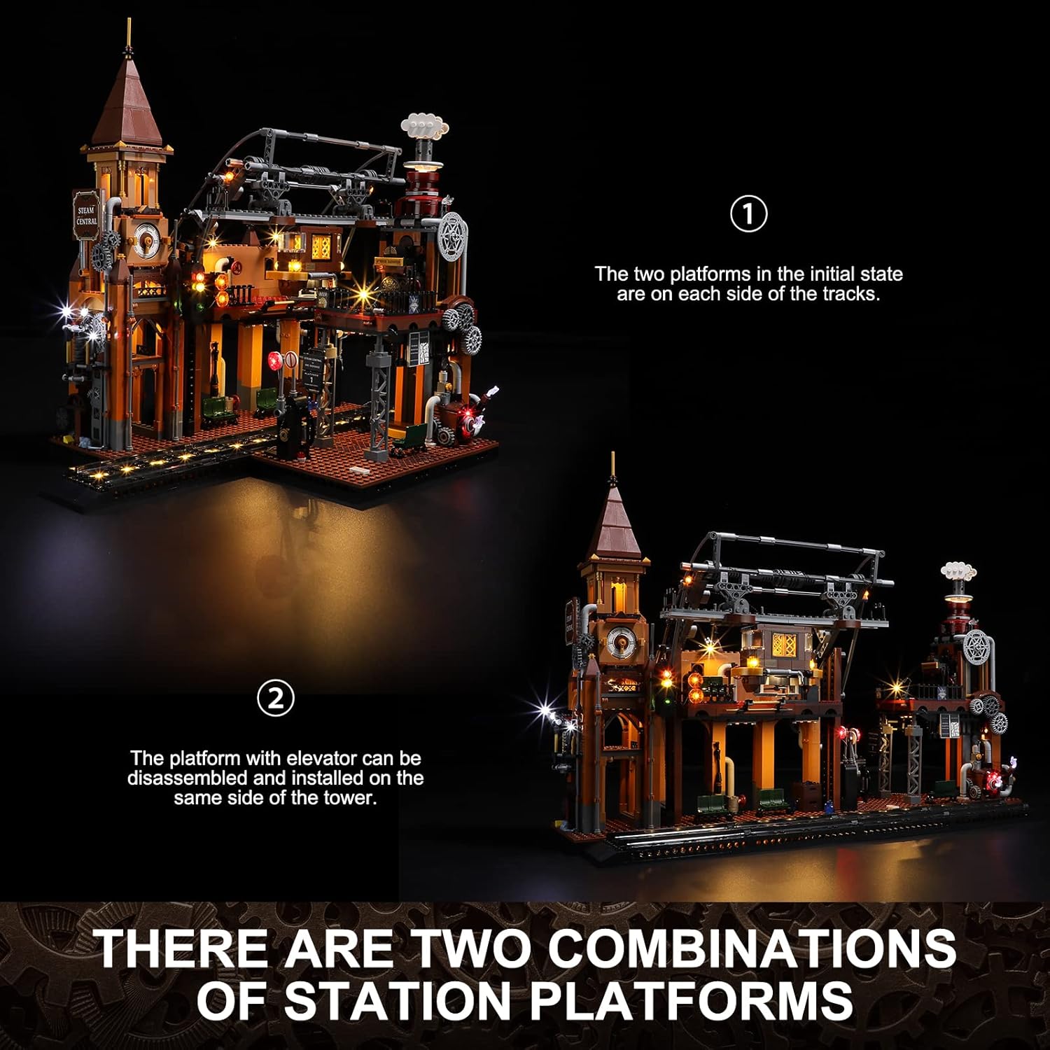 Train-Station Lighting Building Bricks Set - Steampunk LED Light Building Set 1843 Pieces for Adults and Teens-uFunSpace