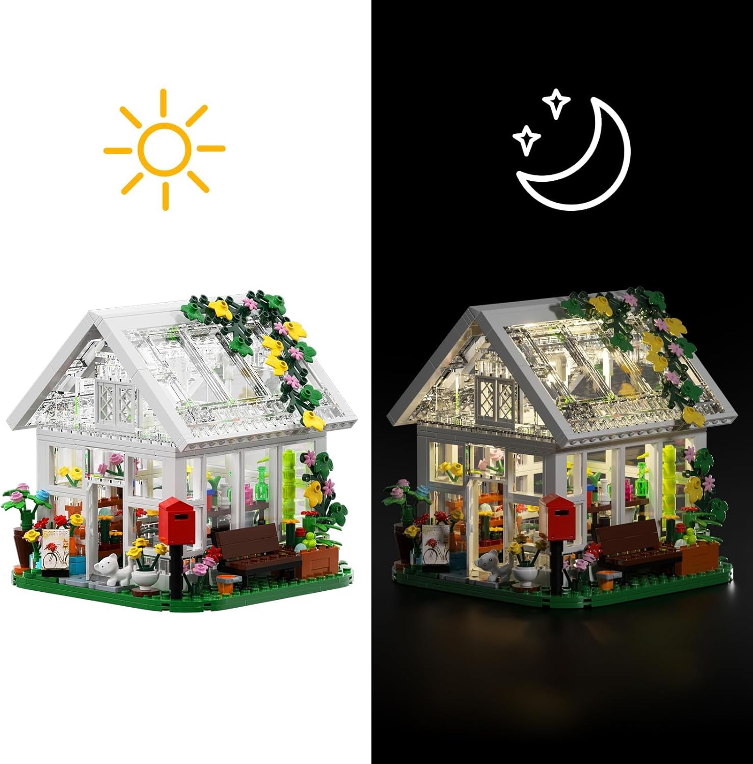 Building Set, Garden House Building Toy with LED Light, Creative Building Playset, Build a Greenhouse Model, Great Gift for Friends or Girls (597 Pieces)-uFunSpace