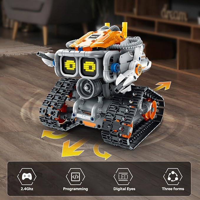 Changeable Expressions Robot Building Sets - 3 in 1 Remote & APP Supported Robotic Building Toy Having Sound Effect, Rechargeable RC Robot Birthday Present for Kids Age 6+ Boy & Girl (451PCS)-uFunSpace