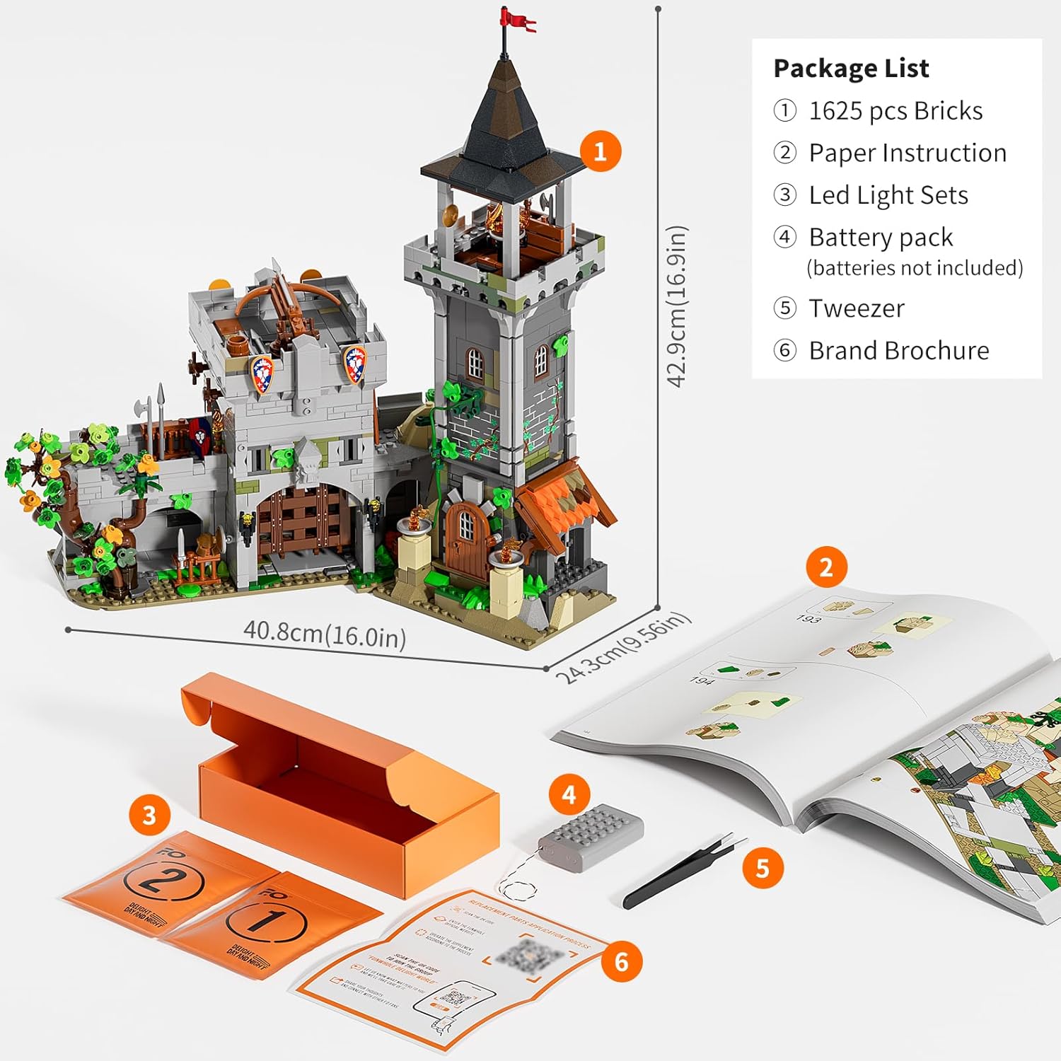 Medieval Watchtower Lighting Building-Bricks Set - Guardiance Castle with Soldier Farmer Minifigures Collectible Display Set 1625 Pcs for Adults and Teen-uFunSpace