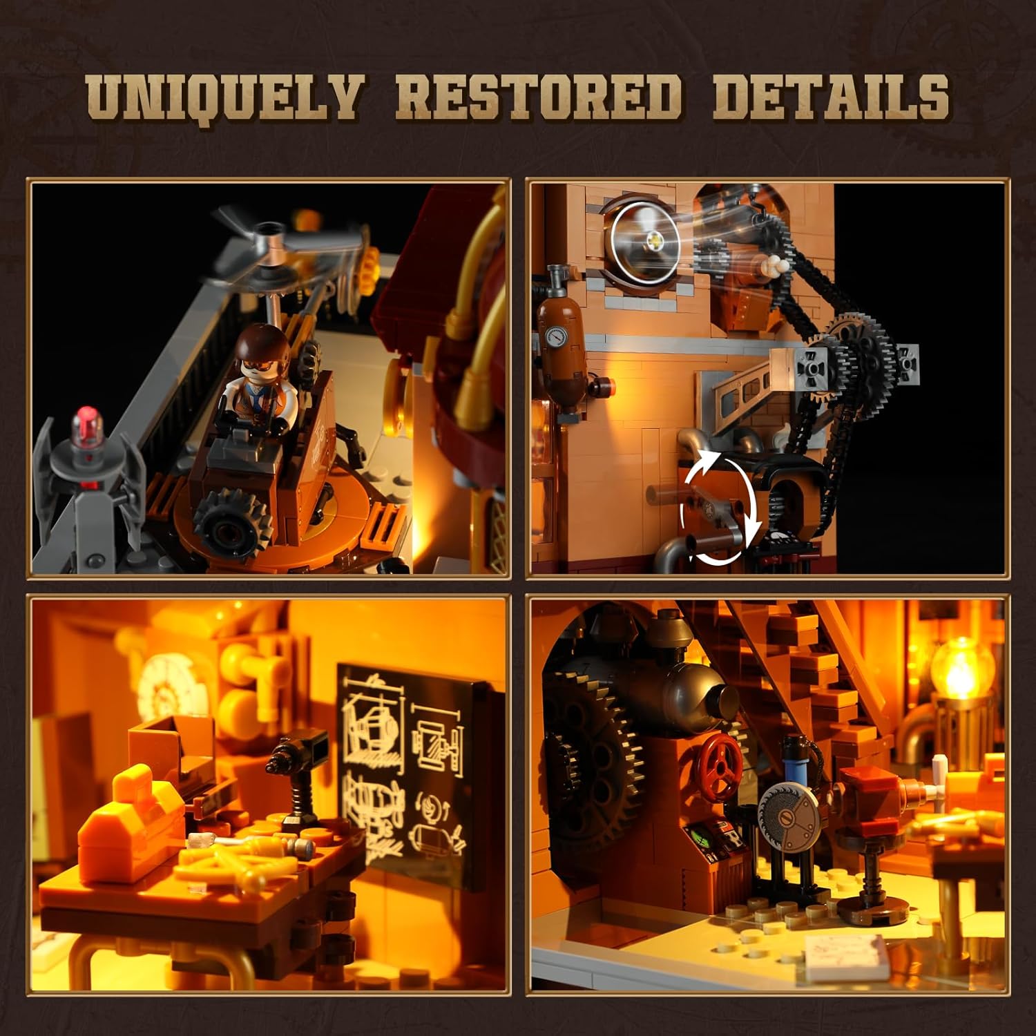 Steampunk Flying Club Lighting Building-Bricks Set - 1871 Pcs Modular Building Blocks Display Collectible Set for Adults-uFunSpace