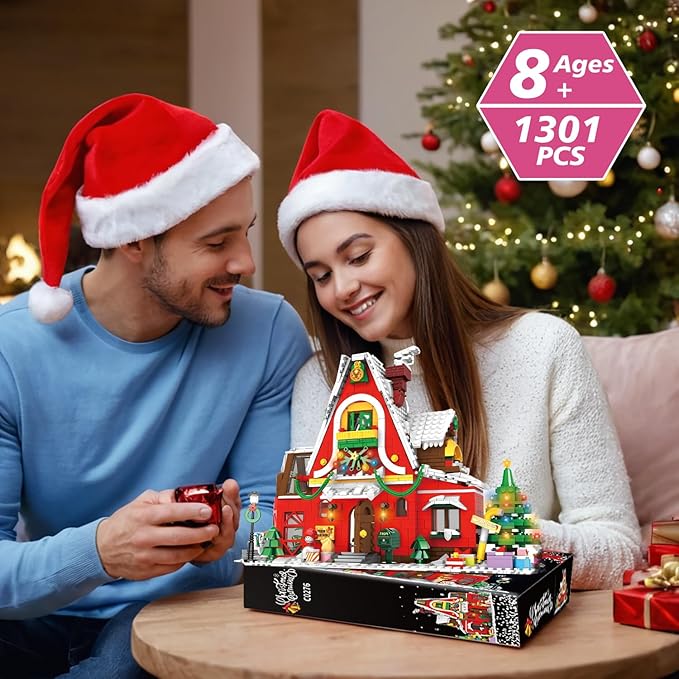 Christmas Gingerbread House Building Block Set Xmas Tree Ornaments Toys Kits Holiday Decorations Gifts for Adults Old Kids 8-12, 6-12, 8+ (1301 PCS)-uFunSpace