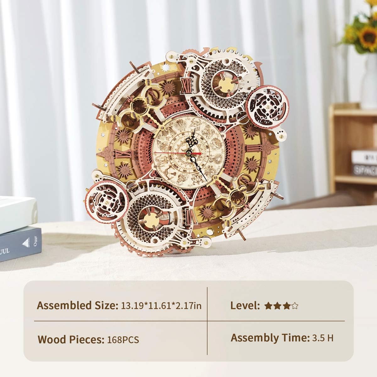 3D Wooden Puzzle Clock Model 12"– DIY 168 PCS Mechanical Model Kit Toys Home Decor Elegant Gifts for Teens/Adults-uFunSpace