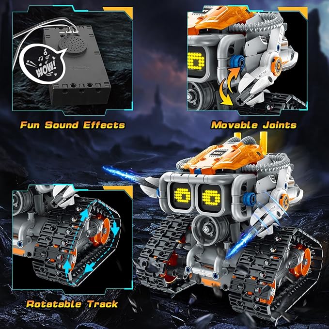 Changeable Expressions Robot Building Sets - 3 in 1 Remote & APP Supported Robotic Building Toy Having Sound Effect, Rechargeable RC Robot Birthday Present for Kids Age 6+ Boy & Girl (451PCS)-uFunSpace