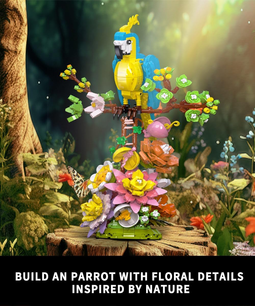 Flowers and Parrot Building Set- 1162pcs, Compatible with Lego Flower, Cute Bird and Succulent Botanical Collection Set,Nice Gift for Her or Him for Mother’s Day and Anniversary-uFunSpace