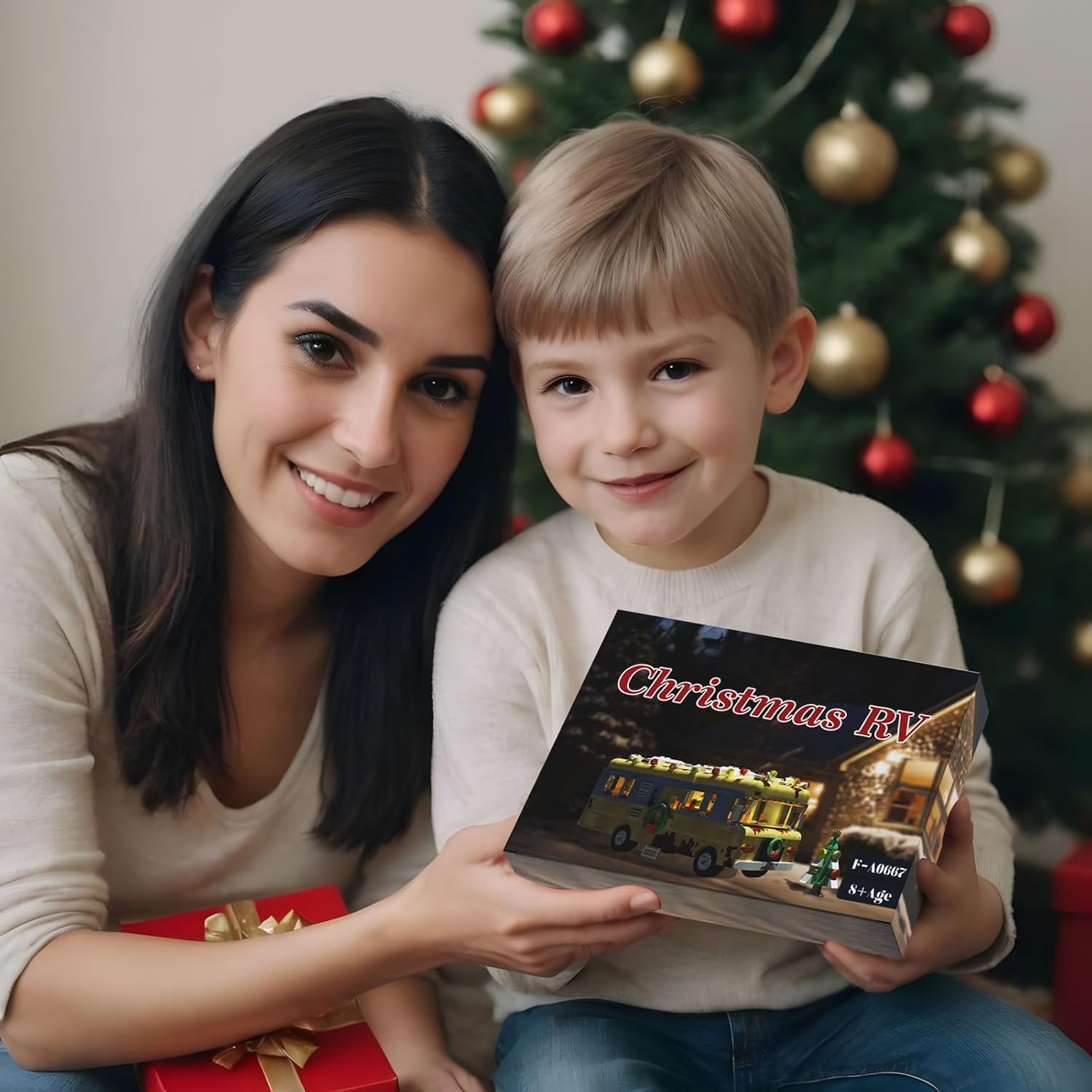 Christmas RV building block set snow car camper building block set with colored lights and Christmas tree Christmas toys winter series suitable for adults and children-uFunSpace