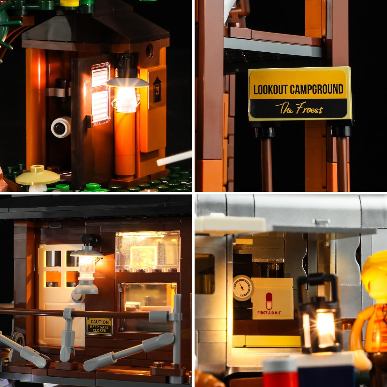 Campground Lighting Building-Bricks Set - Retro Wild Lookout Tower Camping Car and Family Minifigures LED Light Building Set 1426 Pcs for Adults-uFunSpace