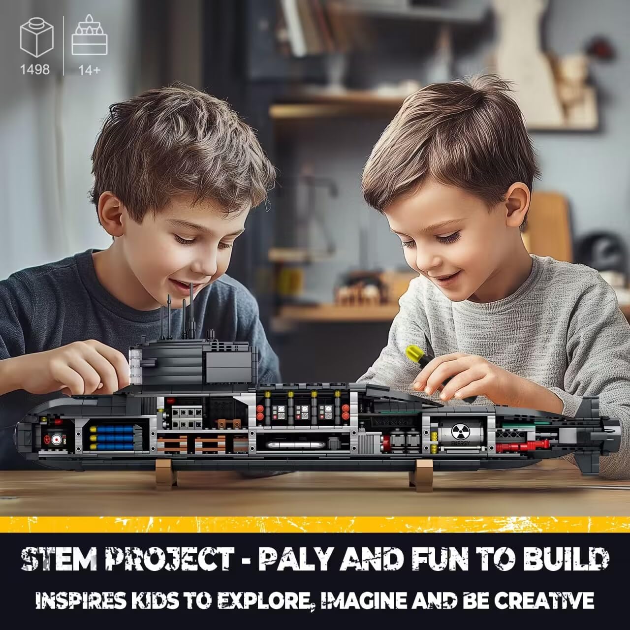 Strategic Nuclear Submarine Toy Building Blocks Set for Adult Kids, WW2 Historical Military Battleship Model Kit with Light, Home Office Decor Collection, Gift for Men Boys Teens 10 12 14 16+ (1498cs)-uFunSpace