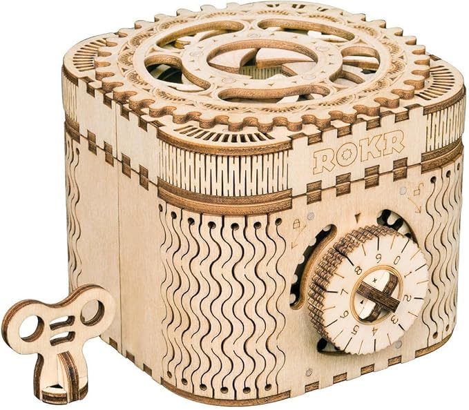 3D Wooden Puzzle Mechanical Treasure Box Model DIY Brain Teaser Projects for Adult Kid Age 14+