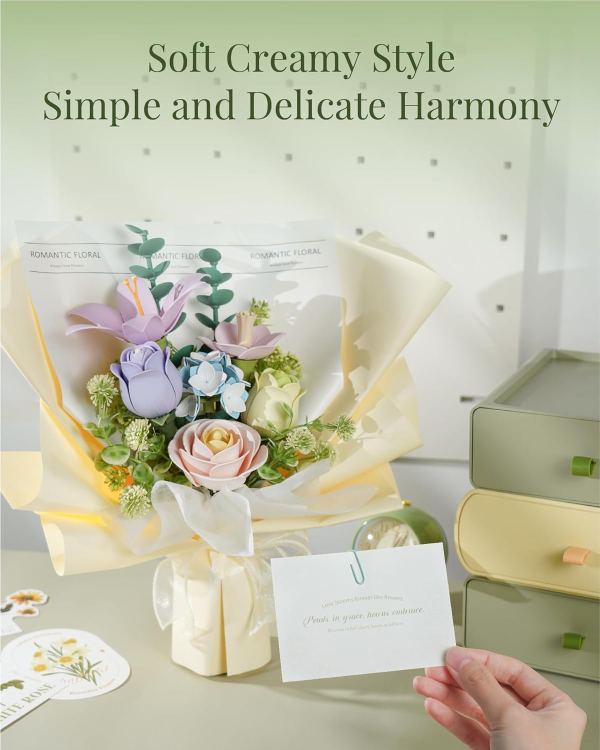 Flower Building Set with Bouquet Packaging,3D Puzzles for Adults, DIY Miniature Kit, Ideal Gift for Home Décor-uFunSpace