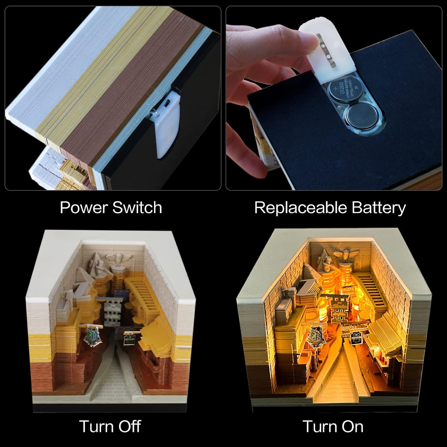 2025 Time Piece Calendar Memo Pad, Diagonal Alley Desk Calendar Notepad With Light, 3D Memo Pad DIY Decoration Gift-uFunSpace