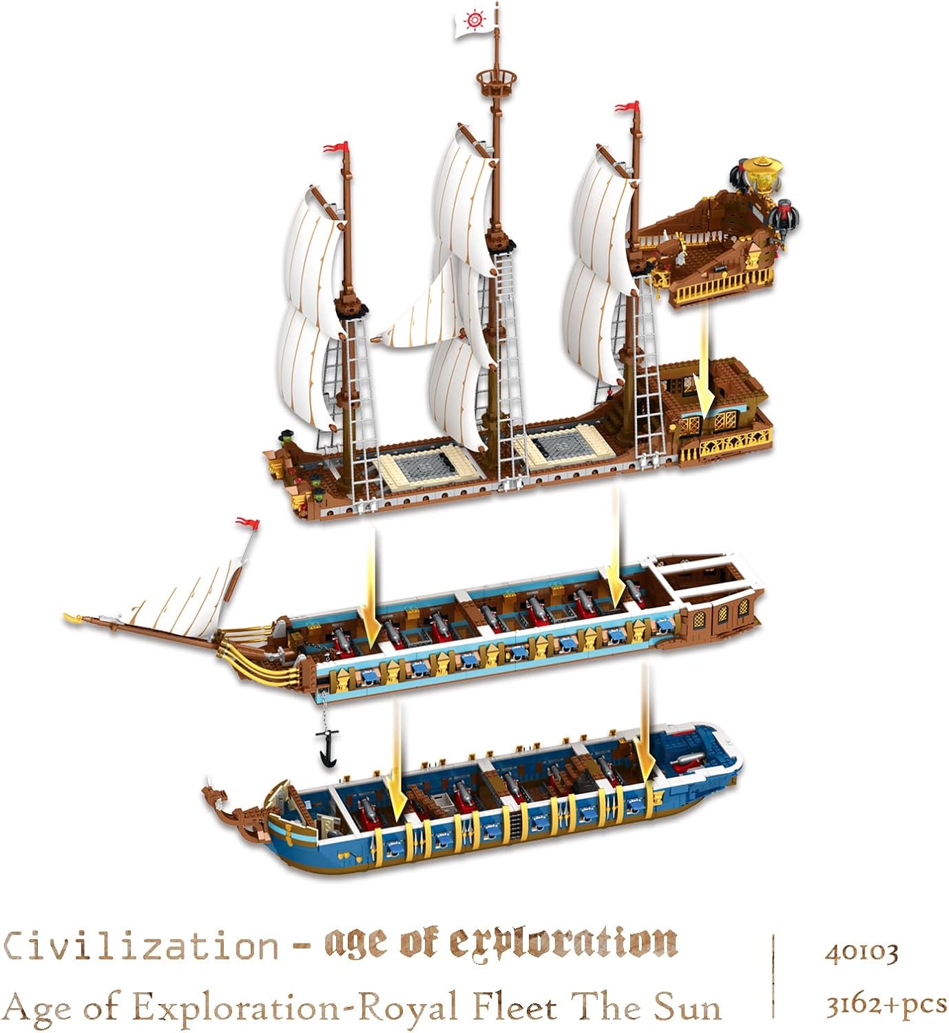 Pirate Ship Building Sets for Adults, Gorgeous Royal Fleet Ship with Tiered Design, Attractive Pirate Toys Building Blocks Pirate Ship Large Model, Gifts for Teens Adults(3162 Pieces)-uFunSpace
