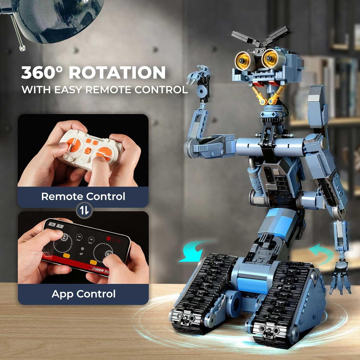 1176 Pieces Johnny 5 Robot Building Set with Remote Control, Short Movie Building Blocks Toy, Compatible for Lego, Rechargeable Technic Robotics Figure Model Kit, Gift for Adult and Teens Boys14+-uFunSpace