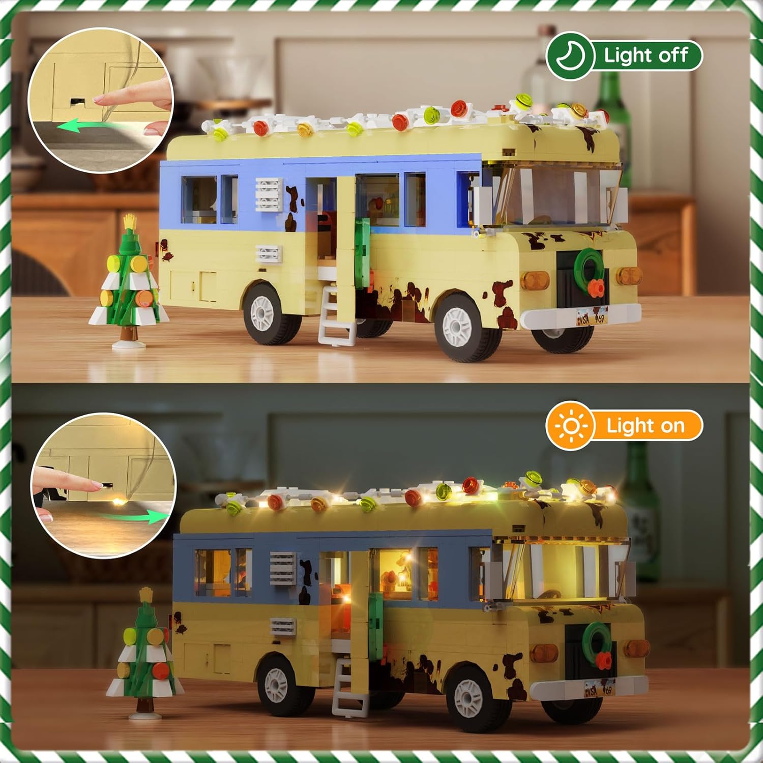 Christmas RV building block set snow car camper building block set with colored lights and Christmas tree Christmas toys winter series suitable for adults and children-uFunSpace