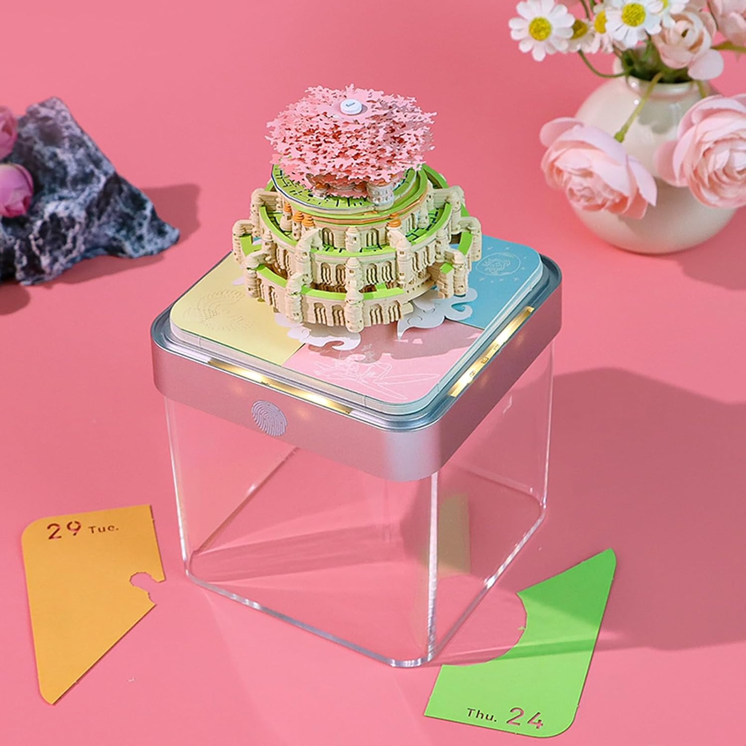 Time Piece Calendar,3D Art Calendar Memo Pad 2025 Creative Desk Calendar with Light,Castle in Sky Tear Away Paper Carving 3D Memo Pad Art Notepad Christmas Gift-uFunSpace