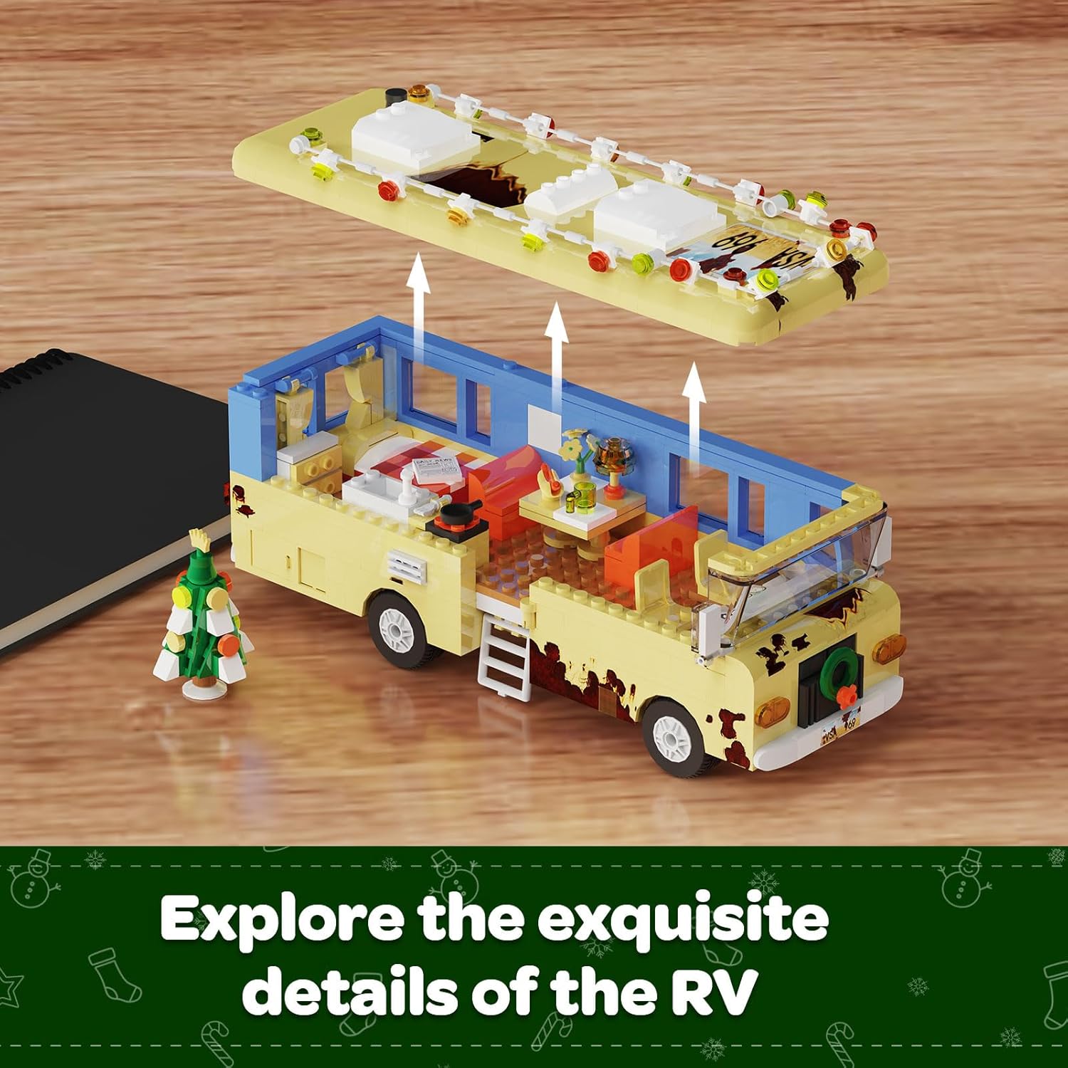 Christmas RV building block set snow car camper building block set with colored lights and Christmas tree Christmas toys winter series suitable for adults and children-uFunSpace