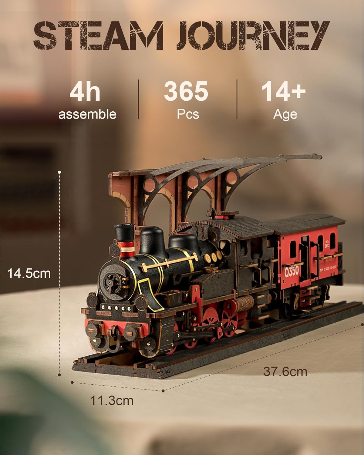 3D Puzzles for Adults Wooden Puzzle DIY Model Steampunk Train Kit to Build Wood Craft Kit Toy Hobby Gift Home Decor (Steam Journey)-uFunSpace