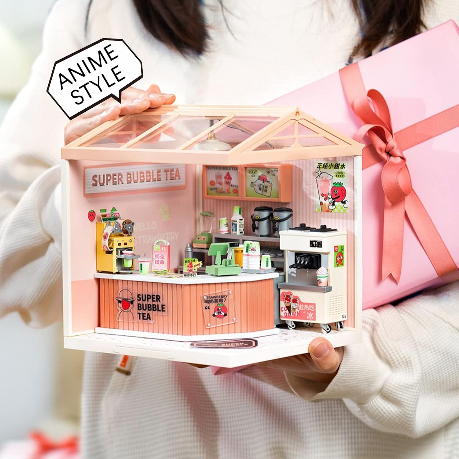 LED Building Blocks for Adults,1:24 Toy Building Sets,Model Building Kits for Kids Ages 8-12-15,DIY Miniature Dollhouse Kits for Adults,Hobbies for Women Men (4.Double Joy Bubble Tea)-uFunSpace