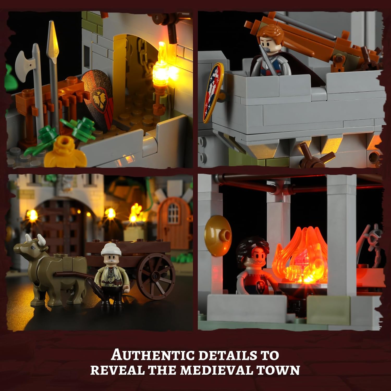 Medieval Watchtower Lighting Building-Bricks Set - Guardiance Castle with Soldier Farmer Minifigures Collectible Display Set 1625 Pcs for Adults and Teen-uFunSpace