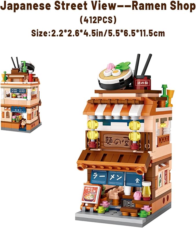 Japanese Street View Shop Building Blocks House Toy, 4 Models Mini DIY Building Blocks Model MOC Construction Toy, Gift for 6-12 Years Old Kid Girls and Boys-uFunSpace
