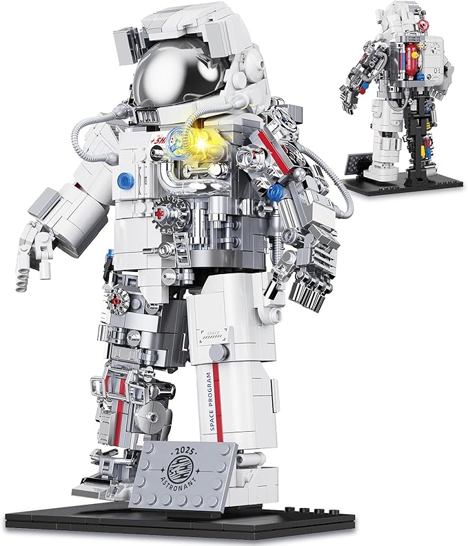 Space Astronaut Building Set Compatible with Lego Space Model with LED Light fors Adults Gifts for Boys 6+, 907 PCS Cool Collectible Gift Toys for Adults-uFunSpace