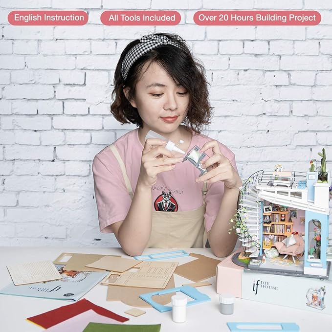 DIY Miniature Dollhouse Kit - 1:24 Scale Dollhouse Room Kit with LED Light - DIY House Kit with Furniture Best Birthday for Women and Men-uFunSpace