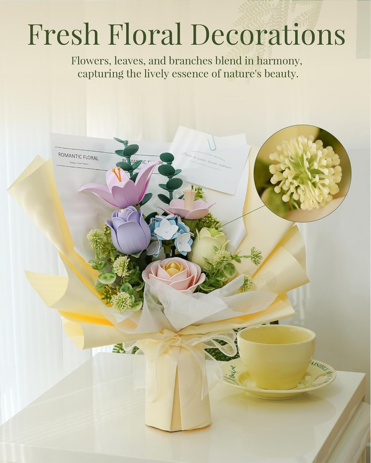 Flower Building Set with Bouquet Packaging,3D Puzzles for Adults, DIY Miniature Kit, Ideal Gift for Home Décor-uFunSpace