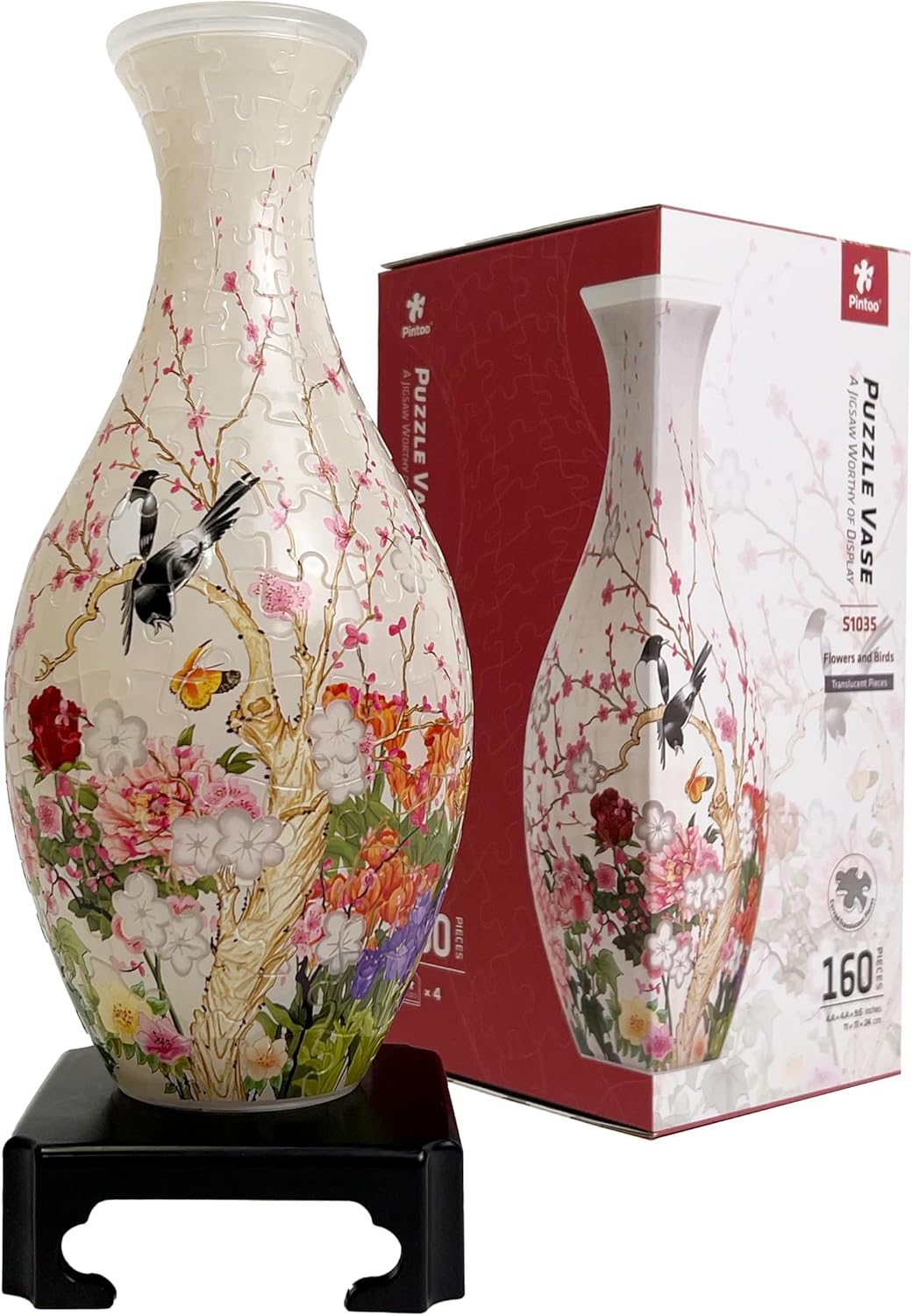 3D Puzzle Vase Unique Flower Vase Made by 160 Curved Plastic Puzzle Pieces House Warming Gift for Flower Arrangements and Home Decoration - [S1035] (Translucent, Flowers and Birds)-uFunSpace