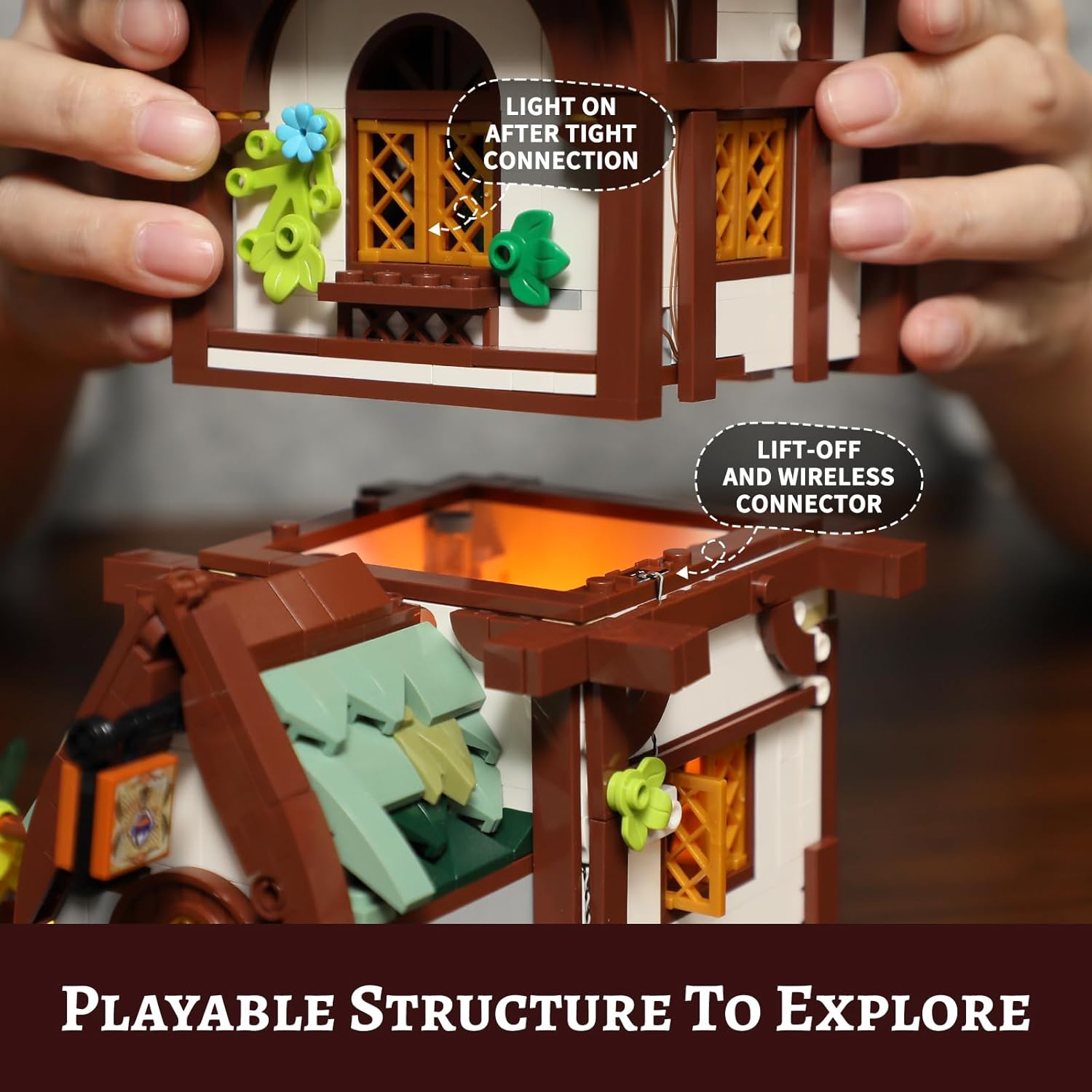 Medieval Apothecary Shop Lighting Building-Bricks Set - Compatible with Standard Bricks Medieval Series Collectible Display House 1470 Pcs for Adults and Teen-uFunSpace